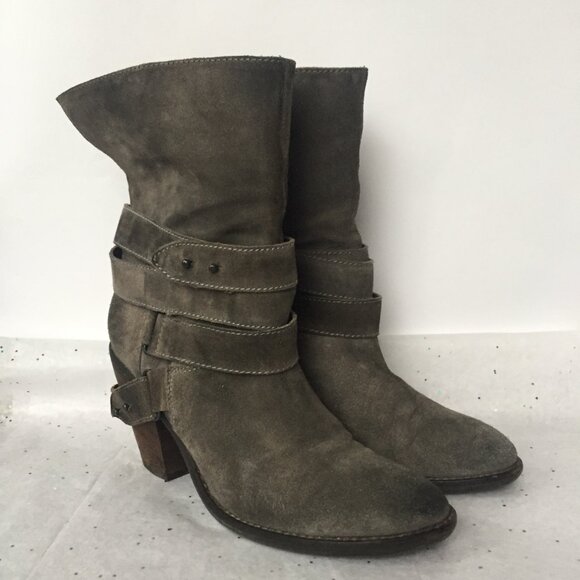 Janet & Janet Italy Gray Taupe mid calf pull on boot Size 38.5 Bohemian Western - Picture 2 of 16